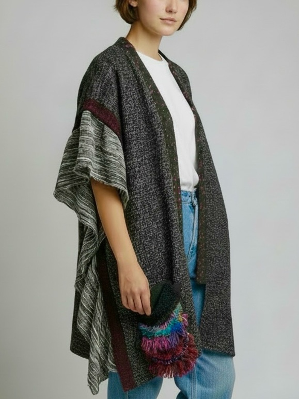 Lee Andersen Art-to-Wear Lagenlook Mixed Media Knit Open Boho Vest - One Size